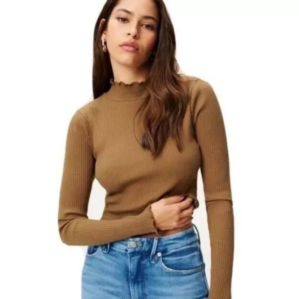 New good american sepia001 mock ribbed turtleneck size 3